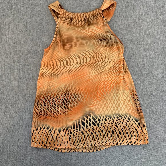 Dressbarn Unique Beautiful Sleeveless Top Abstract Art Small Orange tan Black - Picture 10 of 11